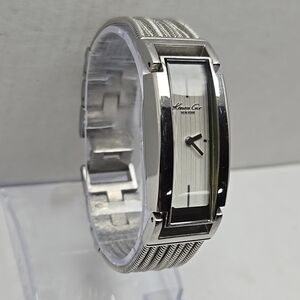 Womens Kenneth Cole New York KC-4615 Silver Tone Tank Quartz Watch New Battery